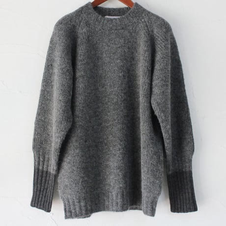 **再入荷** homspun ホームスパン　アルパカウールクルーネックプルオーバー　♯グレーｘチャコールグレー、ホワイトｘアイボリー　【送料無料】
