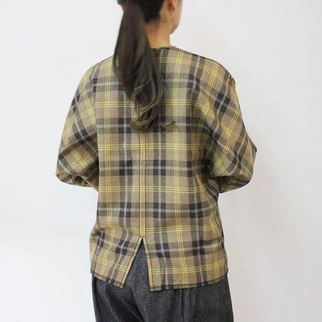 homspun ホームスパン　ウールタータン比翼トップス #ベージュｘサックス、チャコールｘレッド