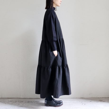 **またまたまた再々入荷** Linenya リネンヤ　コットンリネンティアードワンピース（薄地）　#ブラック　【送料無料】
