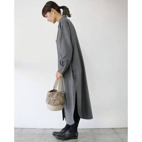 atelier naruse アトリエナルセ　wool saxony long shirt　ウールサキソニーロングシャツ　#グレイ、ブラック　【送料無料】