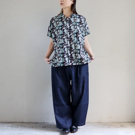 ARTE POVERA アルテポーヴェラ　インド草木染ハンドプリントステンドフレンチシャツ　#ダークブラウン