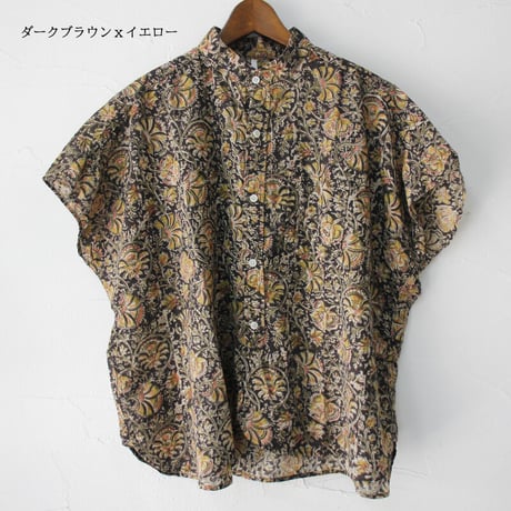 ARTE POVERA アルテポーヴェラ　インド草木染めハンドプリントスタンドフレンチシャツ