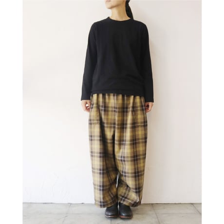 **またまた再入荷** homspun ホームスパン　ウールタータンギャザーパンツ　#ベージュｘサックス、チャコールグレーｘレッド