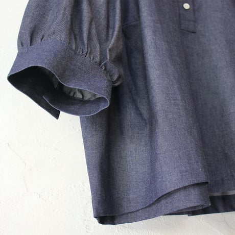 **再々入荷** LinenYa リネンヤ　5ozデニムスタンドカラーブラウス　#インディゴ