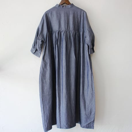 **再入荷**LinenYa リネンヤ　テンセルリネンスタンドカラーワンピース　#シャンブレー