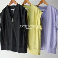 ARTE POVERA アルテポーヴェラ　製品染め16/-ムライト天竺Vネックベスト　#黒、レモン、ラベンダー