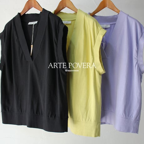 ARTE POVERA アルテポーヴェラ　製品染め16/-ムライト天竺Vネックベスト　#黒、レモン、ラベンダー