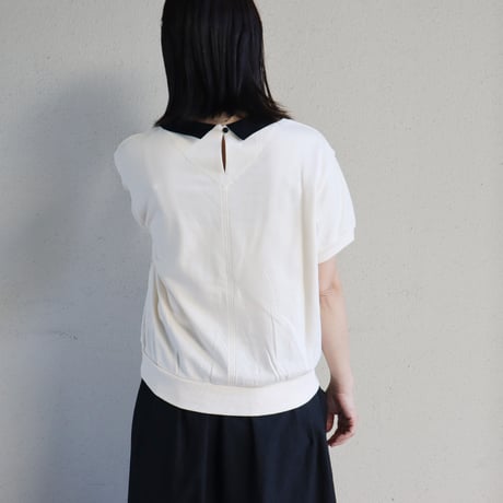 MAGALI マガリ　ループバックコットンオーガンジー襟カットソー　#アイボリー、ブラック