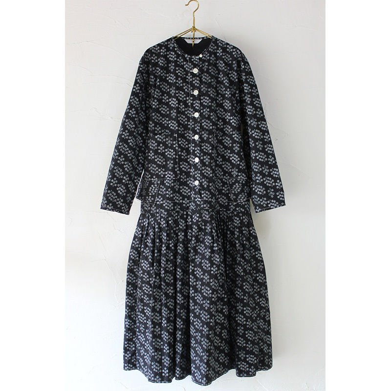 homspunホームスパン コットンリネンローウェストタックワンピース