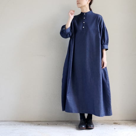 **またまた再入荷** LinenYa リネンヤ　5ozデニムスタンドカラーワンピース　#インディゴ
