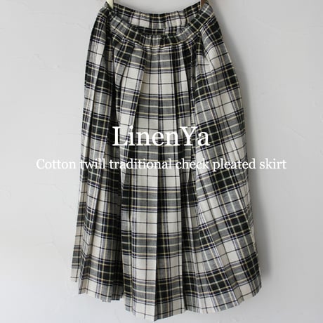LinenYa リネンヤ　コットンツイルトラッドチェックプリーツスカート　#グリーンチェック