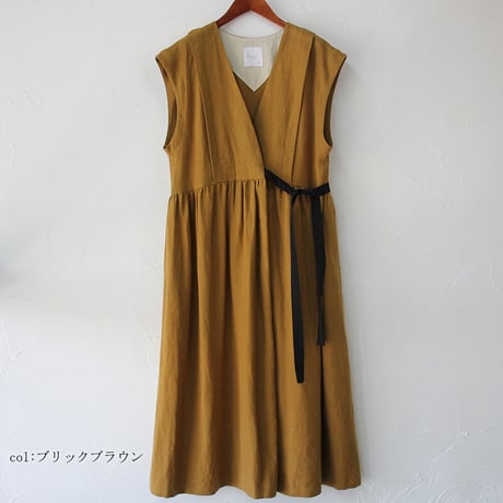 MAGALI マガリ　ブラッシュドベルギーリネンカシュクール風ワンピース　#オートミール、ブリックブラウン