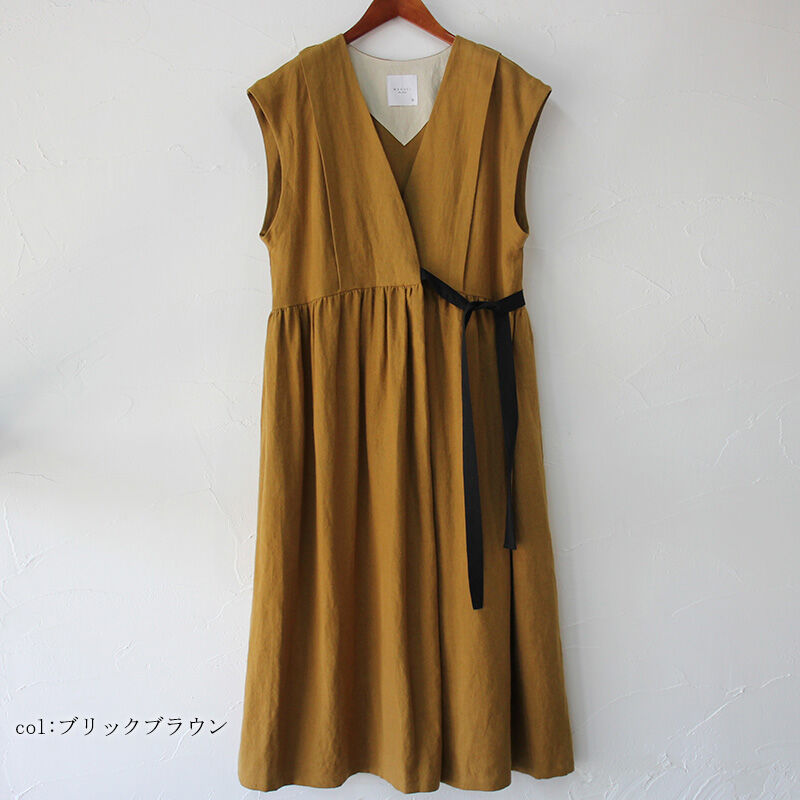 MAGALI マガリ ブラッシュドベルギーリネンカシュクール風ワンピース