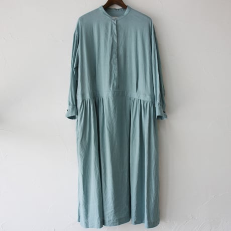 **再入荷**atelier naruse アトリエナルセ リネンシャツギャザーワンピース　#アクアブルー、ネイビー　【送料無料】