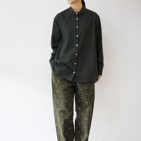 SUSURI ススリ　ボタニストシャツ　#ecru , greenish black 【送料無料】