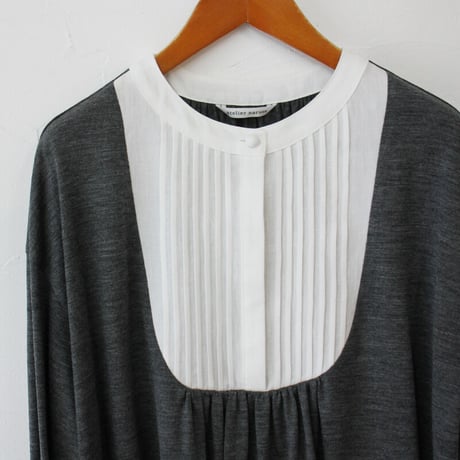 atelier naruse アトリエナルセ　wool＆linen bosom shirt cut and sew ウール＆リネンブザムシャツカットソー #グレイ、ブラック