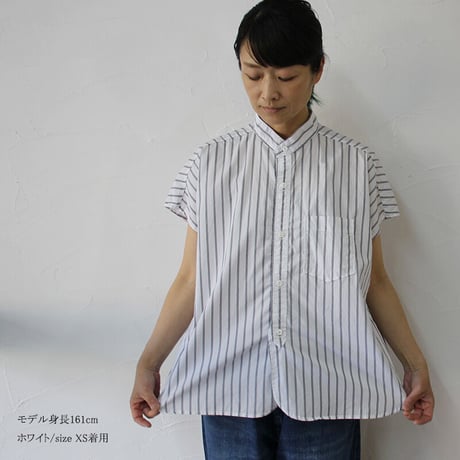 ARTE POVERA アルテポーヴェラ　タイプライターストライプフレンチスタンドシャツ　#白、ベージュ