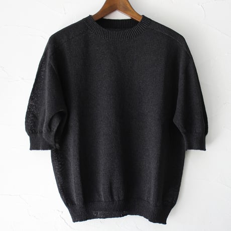**再入荷** LinenYa リネンヤ as it is. 和紙混クルーネック半袖ニット　#ブラック、ベージュ