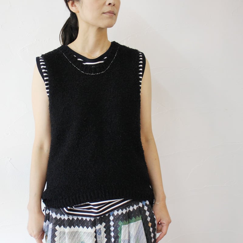 ホームスパン コットンリネンモールベスト ブラック ホームスパン コットンリネンモールベスト ブラック