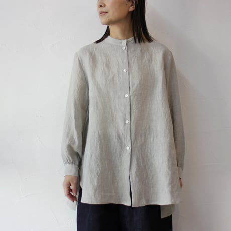 Linenya リネンヤ　リネンスリットセミロングシャツ　#ライトグレー、キナリ