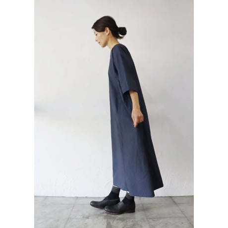 Linenya リネンヤ　スリットネックワンピース　#ライトグレー、ネイビー