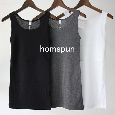 homspun ホームスパン　60/1フライス胸2重ノースリーブプルオーバー　#サラシ、ブラック、TOPチャコール