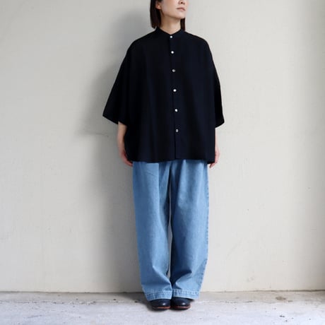 **再入荷** TRAVAIL MANUEL トラバイユマニュアル　キュプラドットバンドカラーシャツ　#ネイビー、ブラック