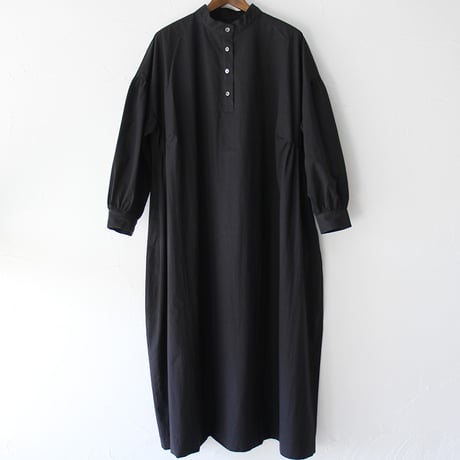 **またまたまた再入荷**LinenYa リネンヤ　コットンタイプライター長袖スタンドカラーワンピース　#ブラック、チャコール
