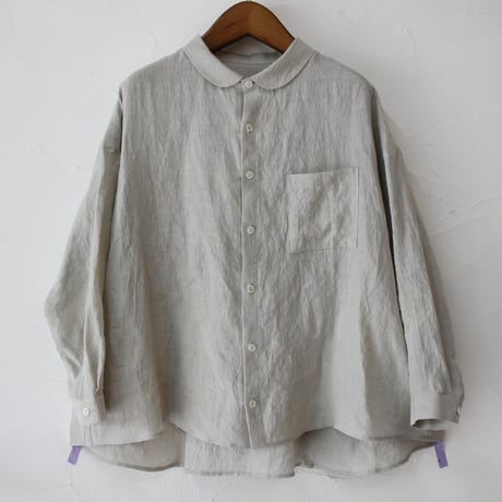 **再入荷** Linenya リネンヤ　リネン丸襟長袖ブラウス　#ホワイト、ライトグレー、ブラック