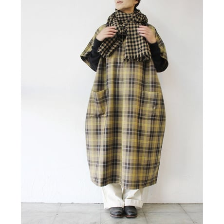 homspun ホームスパン　ウールタータンワンピース　#ベージュｘサックス、チャコールｘレッド