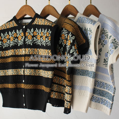 ASEEDONCLOUD アシードンクラウド　Flower Jacquard Knit Blouse #オフ白、ブラック　【送料無料】