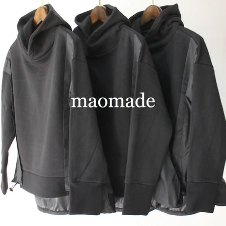 maomade マオメイド　スタンダード裏毛起毛ｘタフタフーディドロストプルオーバー　#ブラック