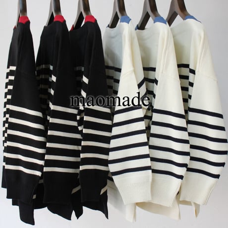 maomade マオメイド　やわらかコットン配色肩ガセットプルオーバー