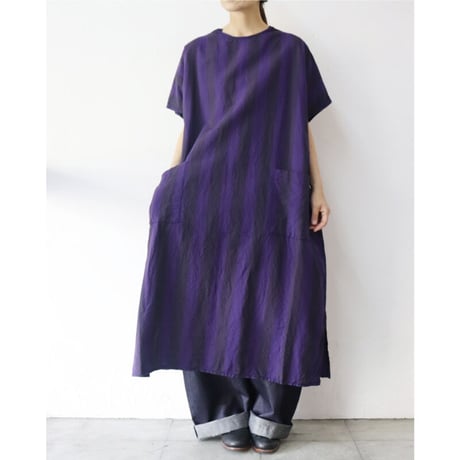 **またまた再入荷** homspun ホームスパン　コットンリネン太ストライプBIGワンピース