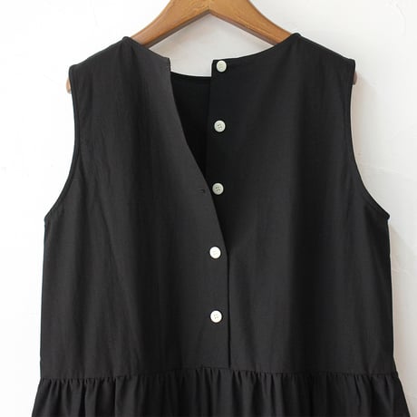 **またまたまた再々入荷** Linenya リネンヤ　コットンリネンティアードワンピース（薄地）　#ブラック　【送料無料】