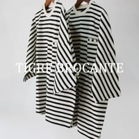 Tigre Brocante ティグルブロカンテ　バスクボーダーストールマン5分袖Tシャツ　＃生成りｘブラック　【送料無料】