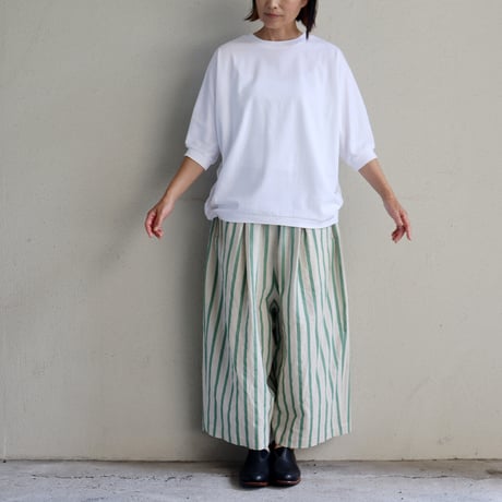 **再入荷** atelier naruse アトリエナルセ　コットンリネンストライプガウチョパンツ #グリーン、ブラック　【送料無料】