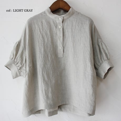 **またまたまた再入荷**LinenYa リネンヤ　リネン半袖スタンドカラーブラウス　#アイボリー、ライトグレー、ブラック
