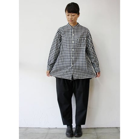 **再入荷**Tigre Brocante ティグルブロカンテ　Indigoギンガムチェックスタンドカラーオーバーシャツ　#インディゴ　【送料無料】