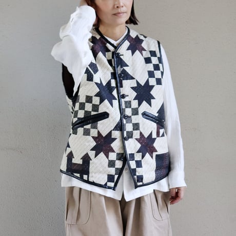 ASEEDONCLOUD アシードンクラウド　Map quilt print Reversible uniform vest #off white 【送料無料】