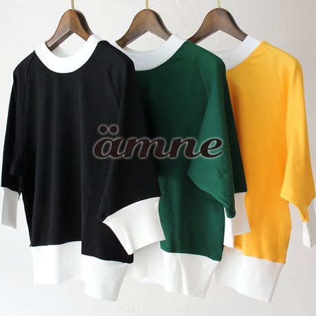 amne アンヌ　GIZA3/4crew　ギザコットン7分袖クルーネック　#イエロー、グリーン、ブラック