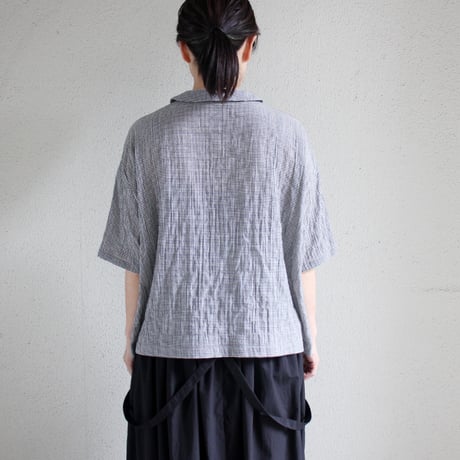 Linenya リネンヤ　コットンフラットカラー半袖ブラウス　#ギンガムチェック