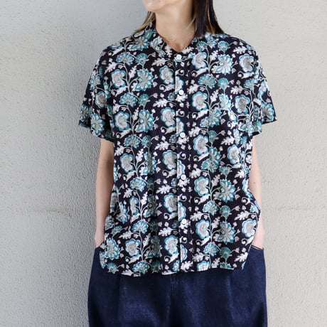 ARTE POVERA アルテポーヴェラ　インド草木染ハンドプリントステンドフレンチシャツ　#ダークブラウン