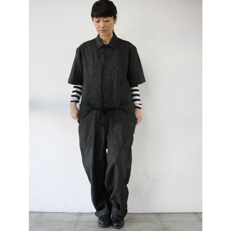 **再入荷** ASEEDONCLOUD　アシードンクラウド　Ash dyeing linen sakurashi jumpsuit  #ブラック　【送料無料】