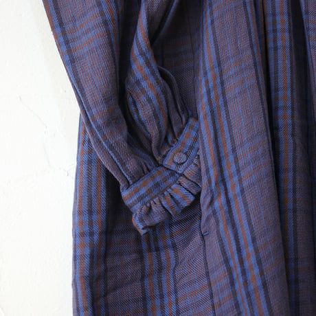 maison de soil メゾンドソイル　フリルカラーピンタックワンピース　#NAVY x BROWN CHECK　【送料無料】