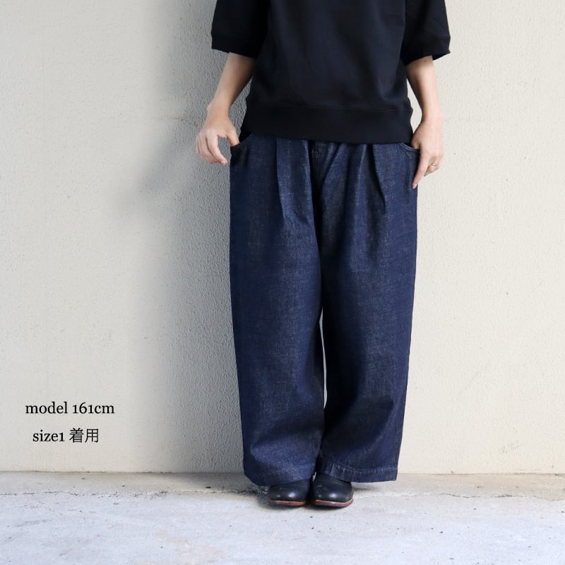 【25SS訳あり試着のみ】アトリエナルセ　コットンデニムタックパンツ　サイズ1 cotton denim tuck pants - atelier naruse｜Online store｜the an