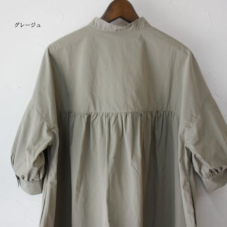 **再入荷** LinenYa リネンヤ　コットンスタンドカラーワンピース　#グレージュ