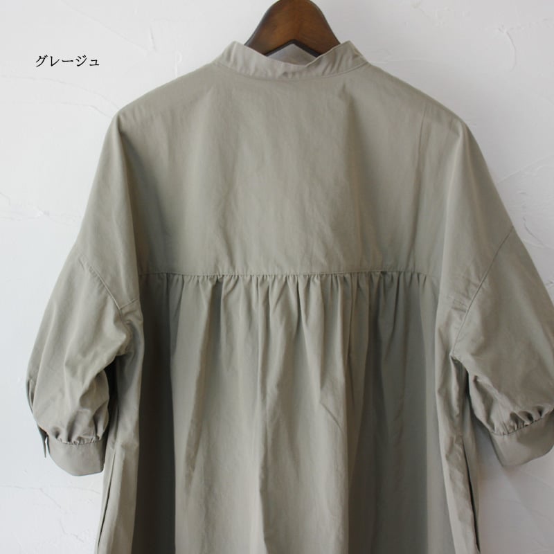 再入荷** LinenYa リネンヤ コットンスタンドカラーワンピース