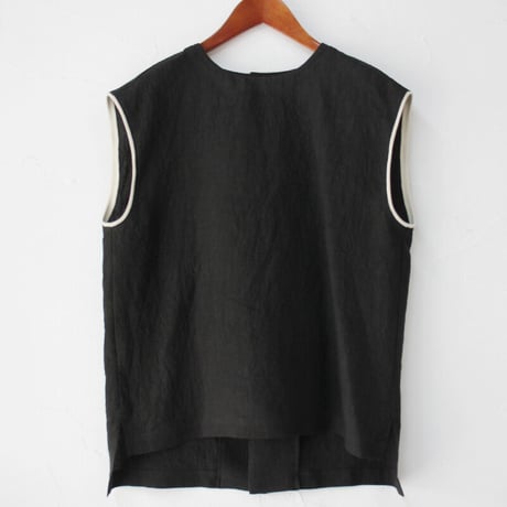 atelier naruse　アトリエナルセ　リネンノースリーブブラウス＋リブ　linen no-sleeve blouse ＋rib　#ブラック