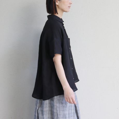 **またまたまた再入荷** LinenYa リネンヤ　リネン丸襟ブラウス　#ブラック、ホワイト